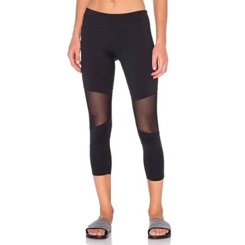 Varley Leggings Aileen Black Cropped Capri Mesh Sheer Panel Workout Small Active